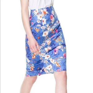 Zara Blue Floral Pencil Skirt XS